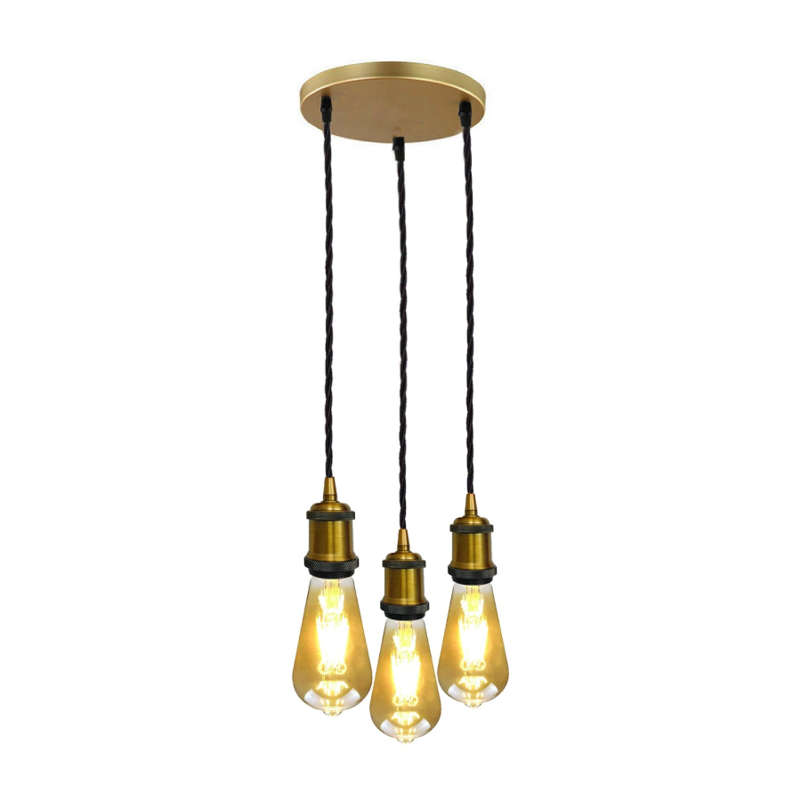 Click to view product details and reviews for 3 Head Pendant Braided Fabric Flex Lamp Holder Fitting3635 Yellow Brass Twisted Yes.