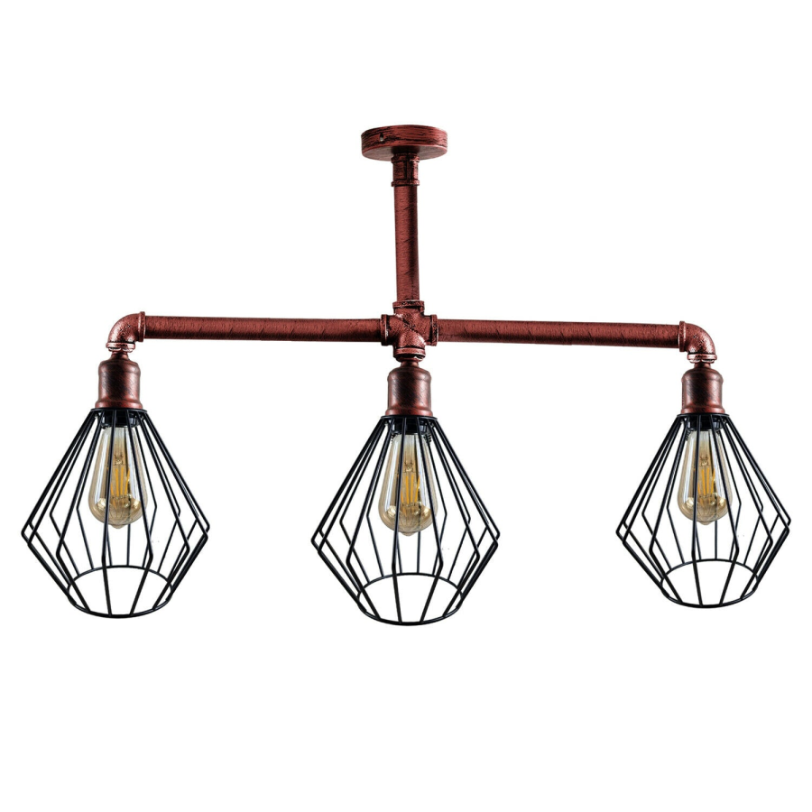 Click to view product details and reviews for Ledsone Industrial Vintage 3 Head Cage Shade Style Ceiling Pipe Light Uk Holder3617 Rustic Red With Bulb.