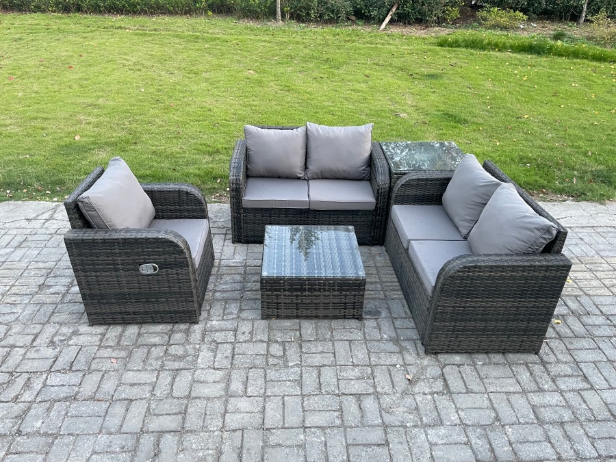 Fimous 5 Piece Garden Furniture Sets 5 Seater Outdoor Patio Furniture Set Weaving Wicker Rattan Sofa Chair and Table with Side Table