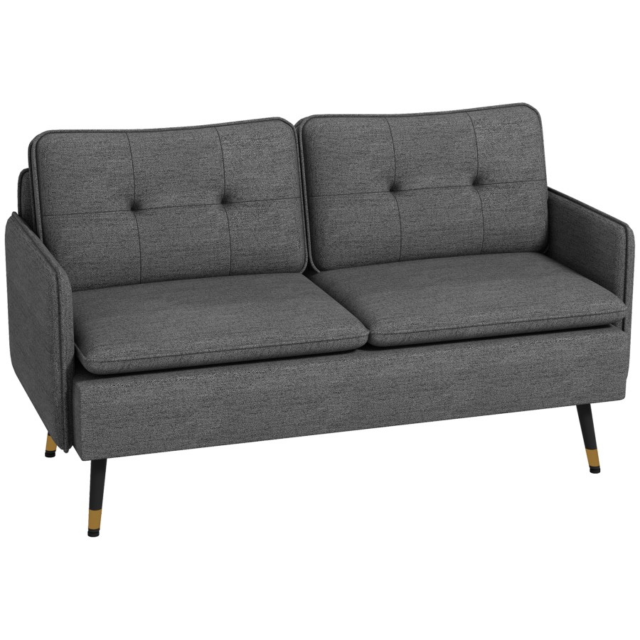 Click to view product details and reviews for Homcom Modern Two Seater Sofa Button Tufted Loveseat With Cushions And Steel Legs For Living Room Guest Room Dark Grey.