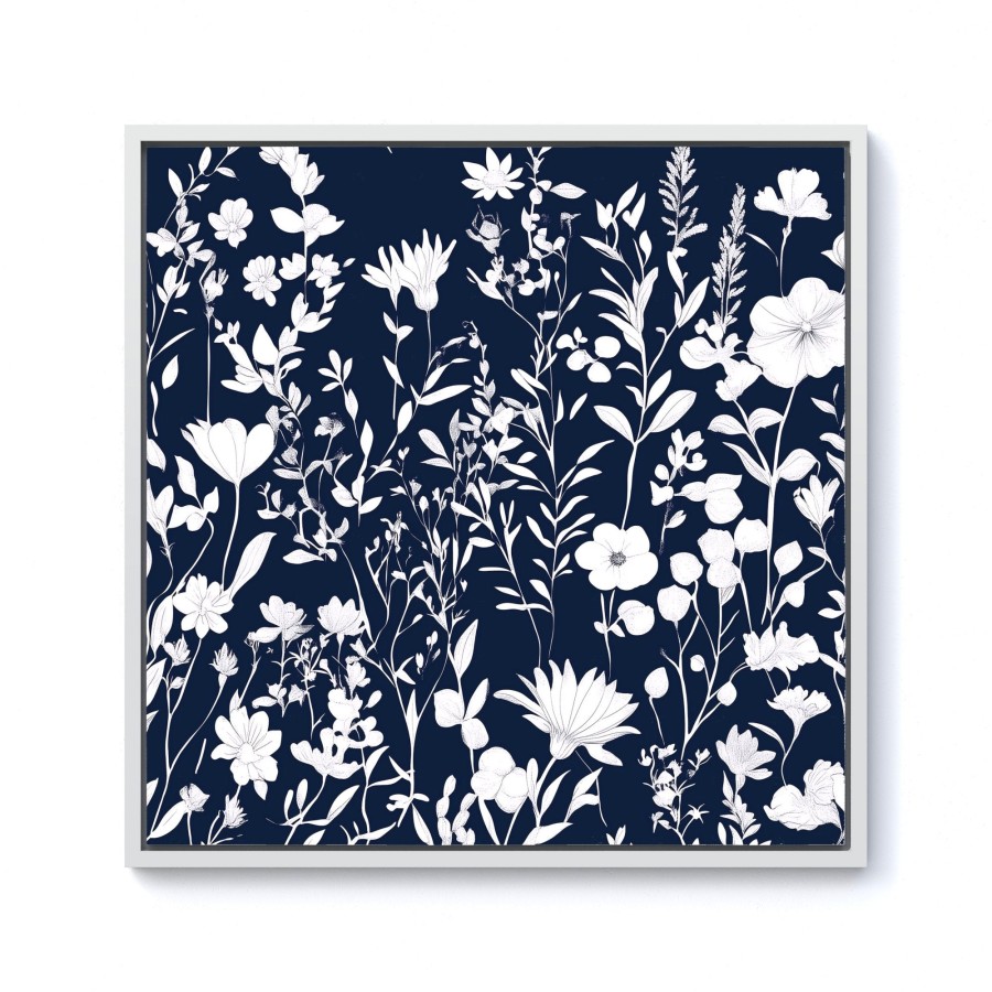 Click to view product details and reviews for Blue And White Floral Silhouette Framed Canvas 10 X 10 White.