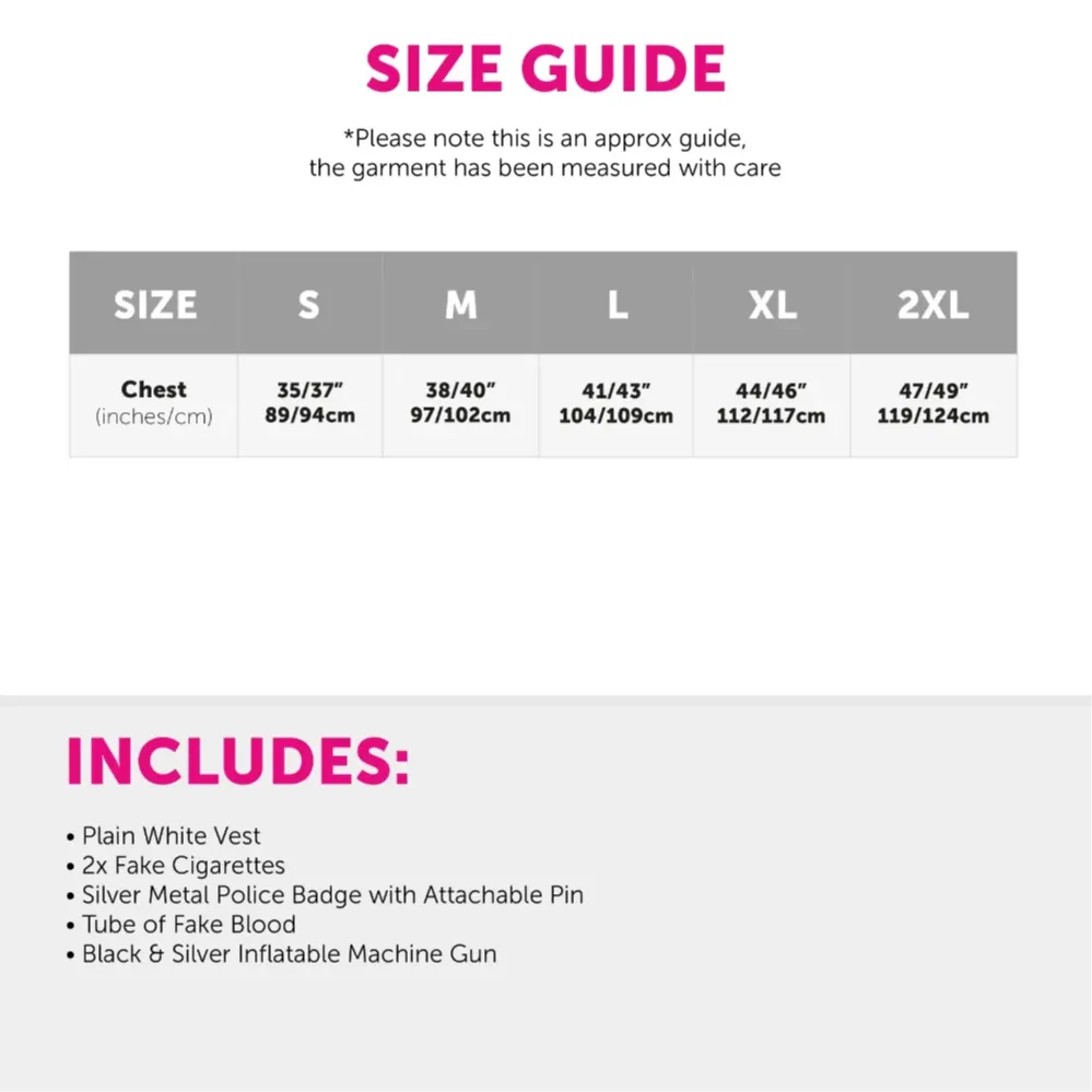 Adults John McClane Costume | 5 Pcs | White Vest, Badge, Fake Cigarettes, Inflatable Gun & Fake Blood