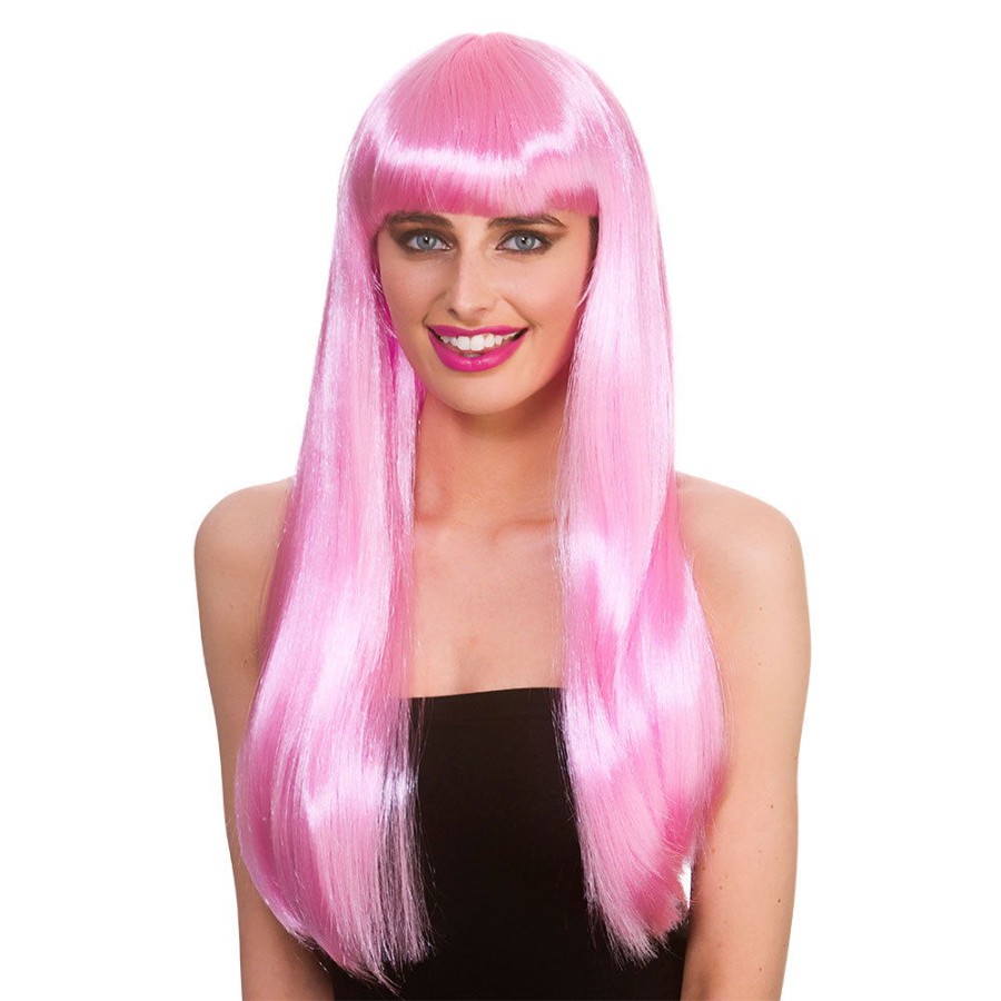Click to view product details and reviews for Pink Long Straight Womens Fancy Dress Wig With Fringe Fantasy.