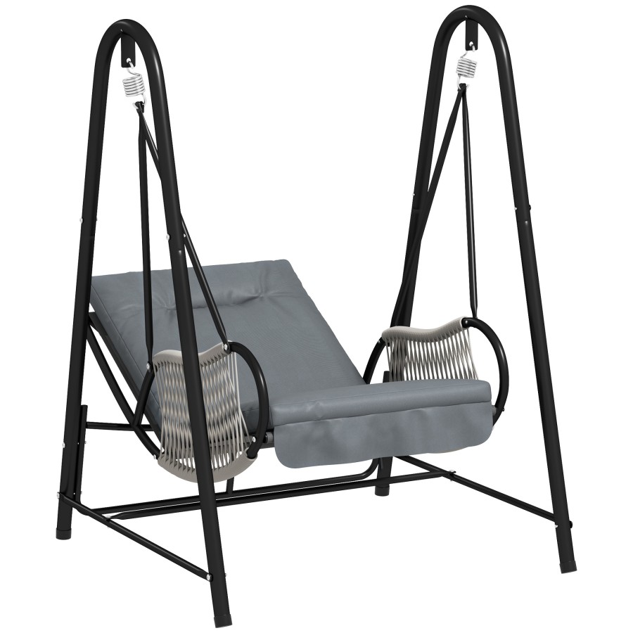 Click to view product details and reviews for Outsunny Rattan Swing Chair Outdoor Garden Hanging Swing Seat With Stand And Seat Cushion Porch Hanging Chair For Balcony Garden Deck Light Grey.