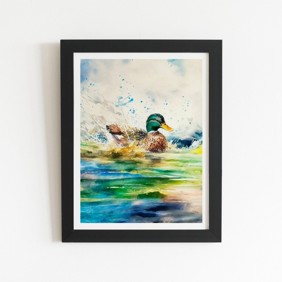 Click to view product details and reviews for Splashing Mallard Watercolour Art Prints 8 X 10 Black Frame.