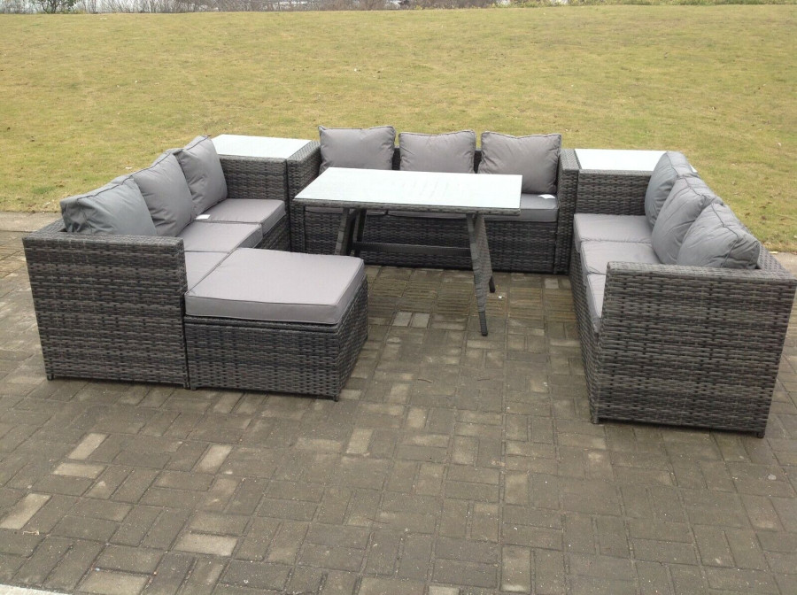 Click to view product details and reviews for Fimous 10 Seater U Shape Rattan Sofa Set Outdoor Garden Furniture Patio Dining Table Dark Grey Mixed.