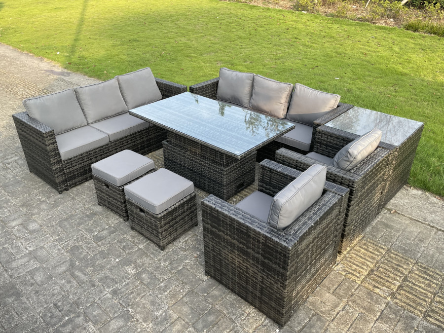 Click to view product details and reviews for Fimous 10 Seateroutdoor Rattan Garden Furniture Adjustable Rising Lifting Side Tables Small Footstools Dark Grey Mixed.