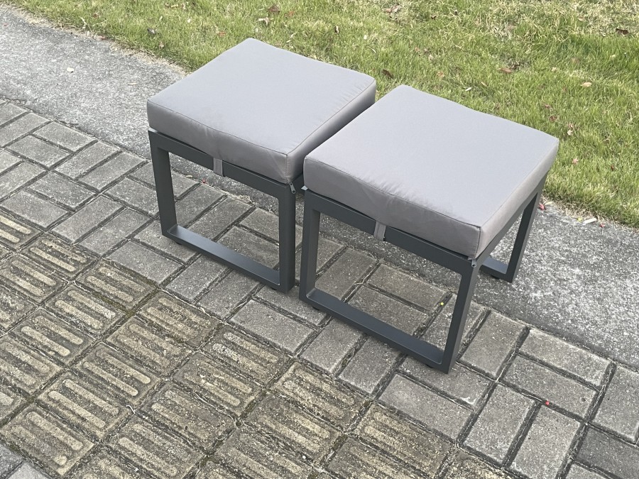 Fimous 2 Pcs Aluminium Outdoor Garden Footstool Patio Small Stool for Balcony, Terrace,Swimming Pool Dark Grey
