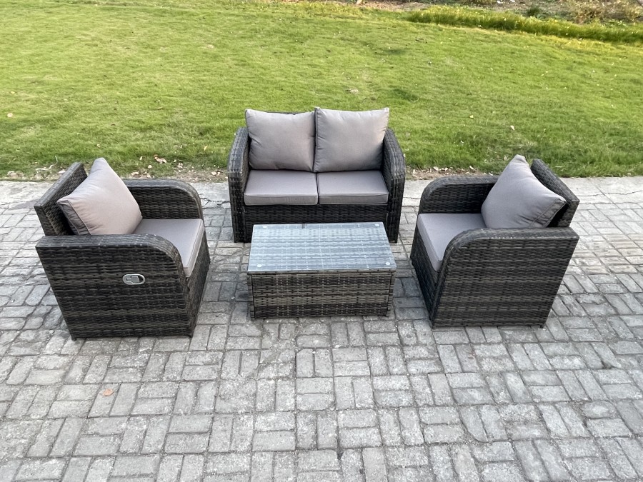 Click to view product details and reviews for Fimous 4 Pc Outdoor Pe Rattan Garden Furniture Set Wicker Love Sofa Coffee Table 2 Armchair Dark Grey Mixed.