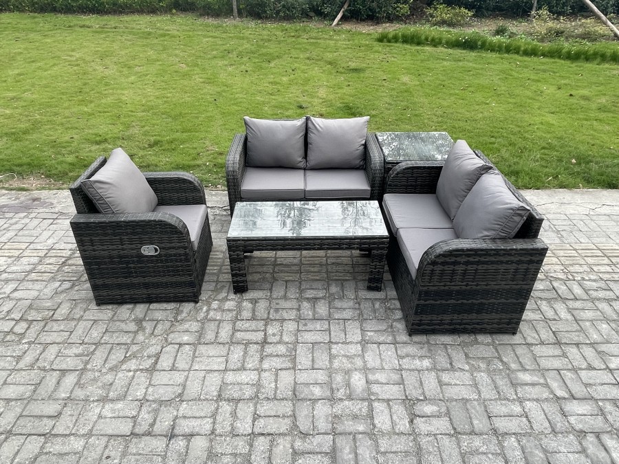 Click to view product details and reviews for Fimous 5 Seater Garden Furniture Set Rattan Outdoor Lounge Sofa Table Chair With Tempered Glass Table Dark Grey Mixed. Click to view product details and reviews for Fimous 5 Seater Garden Furniture Set Rattan Outdoor Lounge Sofa Table Chair With Tempered Glass Table Dark Grey Mixed.