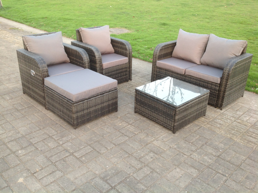 Click to view product details and reviews for Fimous 5 Seater Pe Wicker Rattan Garden Furniture Loveseat Reclining Sofa Chair Table Footstool Outdoor Grey.