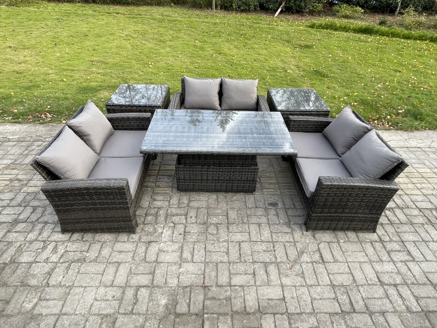 Click to view product details and reviews for Fimous 6 Pieces Outdoor Lounge Sofa Set Wicker Pe Rattan Garden Furniture Set With Rising Lifting Table Double Seat Sofa 2 Side Tables Dark Grey Mixed.