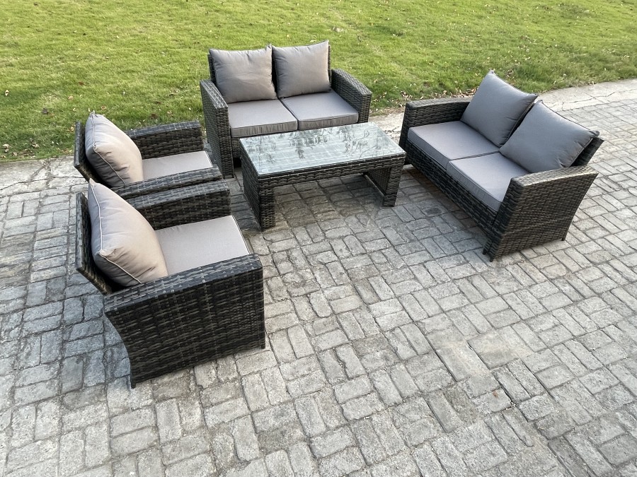 Click to view product details and reviews for Fimous 6 Seater Dark Grey Mixed High Back Rattan Sofa Set Coffee Table Garden Furniture Outdoor Patio With Love Sofa Arm Chairs.