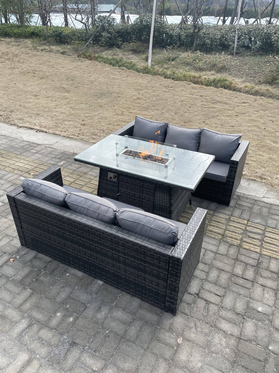 Click to view product details and reviews for Fimous 6 Seater Outdoor Rattan Sofa Set Garden Furniture Gas Firepit Set Dining Table Heater Dark Grey Mixed.