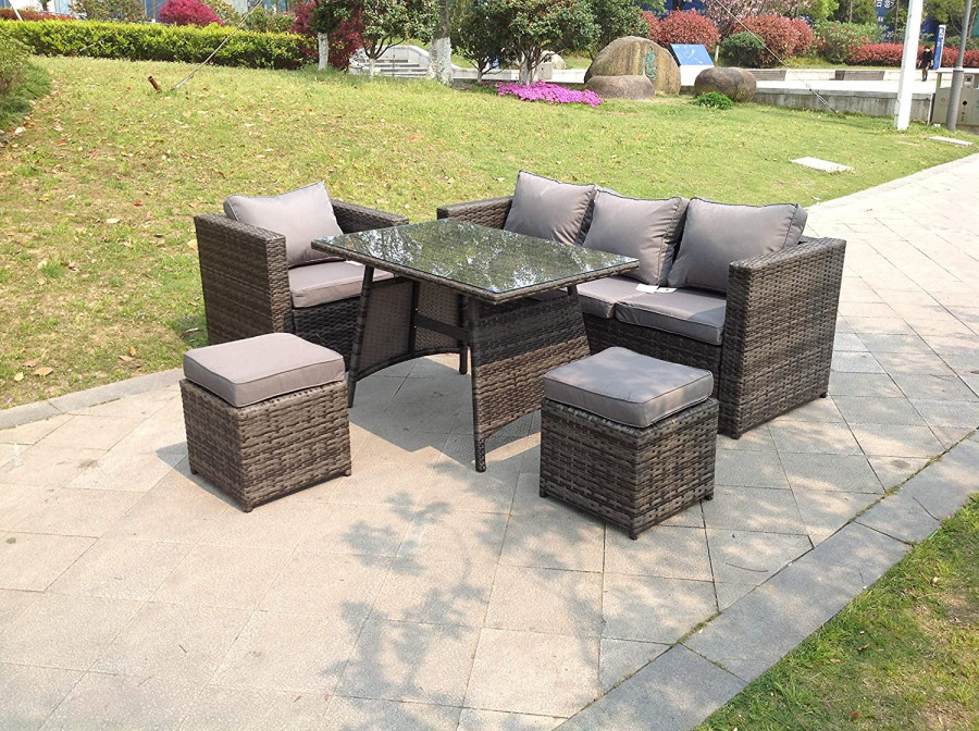 Click to view product details and reviews for Fimous 6 Seater Rattan Sofa Set Dining Table Chair Stool Garden Furniture Outdoor.