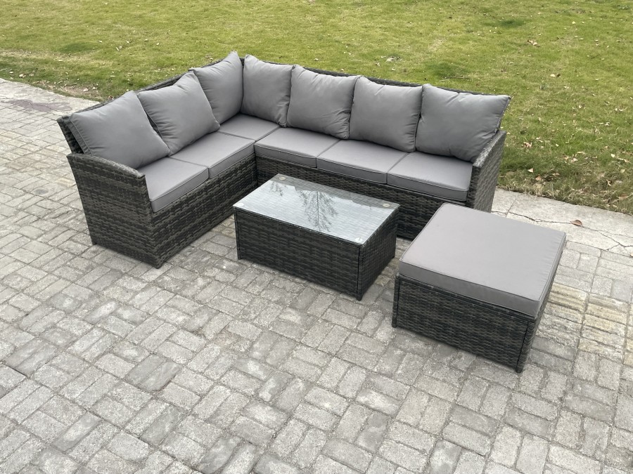 Click to view product details and reviews for Fimous 7 Seater Rattan Lounge Corner Sofa Set Wicker Pe Outdoor Garden Furniture Set With Coffee Table Big Footstool Dark Grey Mixed.