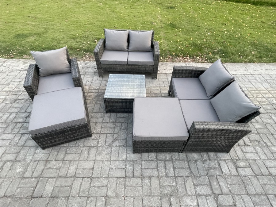 Click to view product details and reviews for Fimous 7 Seater Rattan Outdoor Garden Furniture Sofa Set Table Chairs With 2 Big Footstool Dark Grey Mixed.
