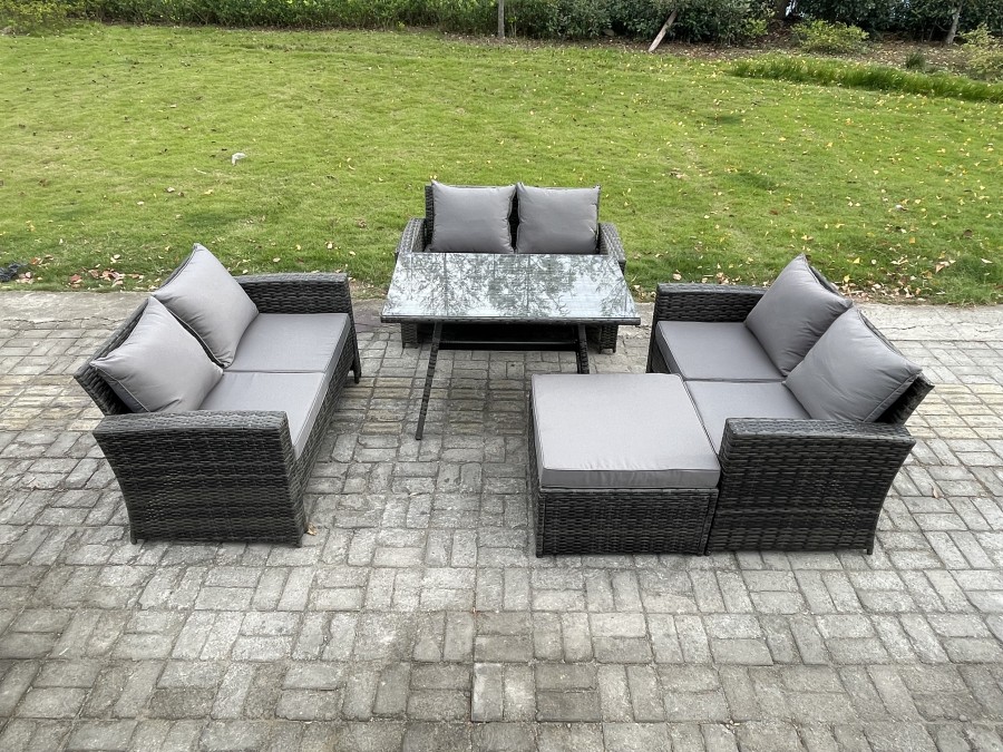 Click to view product details and reviews for Fimous 7 Seater Rattan Wicker Garden Furniture Patio Conservatory Sofa Set With Rectangular Dining Table Love Seat Sofa Big Footstool.