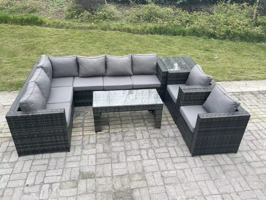Click to view product details and reviews for Fimous 8 Seater Rattan Corner Sofa Lounge Sofa Set With Rectangular Coffee Table Side Table 2 Arm Chair Dark Grey Mixed Left Hand.