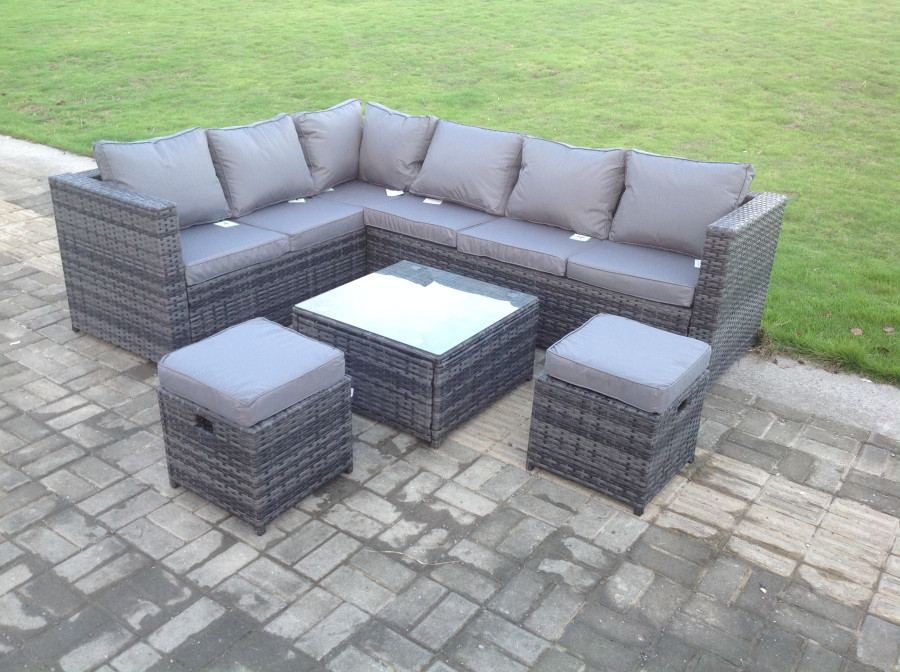 Click to view product details and reviews for Fimous 8 Seater Rattan Corner Sofa Set With Square Coffee Table Footstools.
