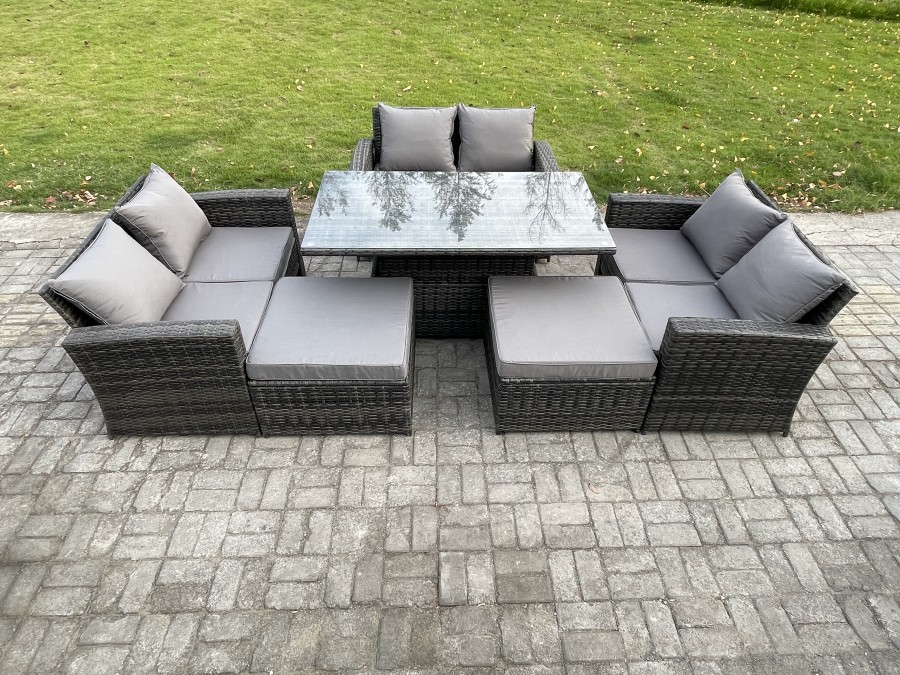 Click to view product details and reviews for Fimous 8 Seater Wicker Rattan Garden Furniture Rising Table Set With 2 Big Footstool Double Seat Sofa Dark Grey Mixed.
