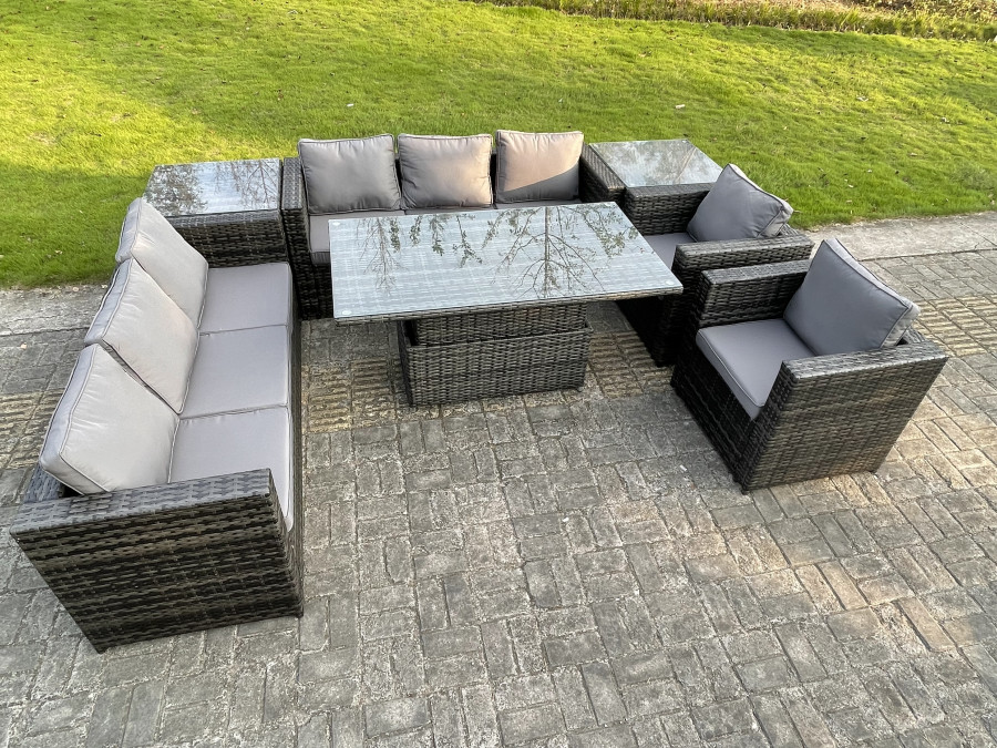 Click to view product details and reviews for Fimous 8 Seateroutdoor Rattan Garden Furniture Adjustable Rising Lifting Table Armchairs Dark Grey Mixed.