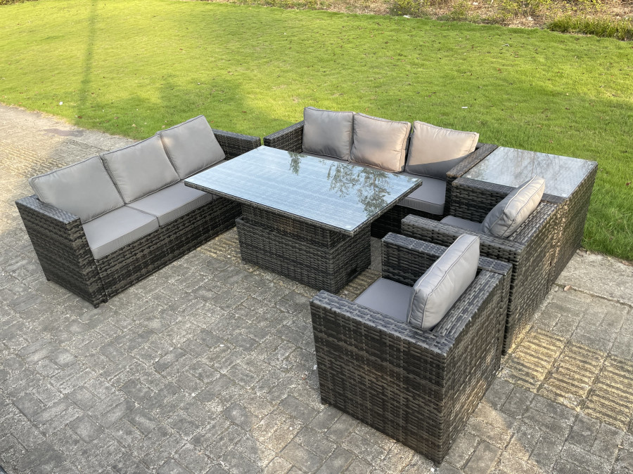 Click to view product details and reviews for Fimous 8 Seateroutdoor Rattan Garden Furniture Adjustable Rising Lifting Table Chairs Dark Grey Mixed.