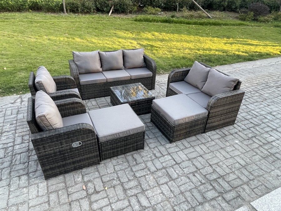 Click to view product details and reviews for Fimous 9 Seater Outdoor Rattan Garden Furniture Set Conservatory Patio Sofa Coffee Table With 2 Big Footstool Love Sofa Dark Grey Mixed.