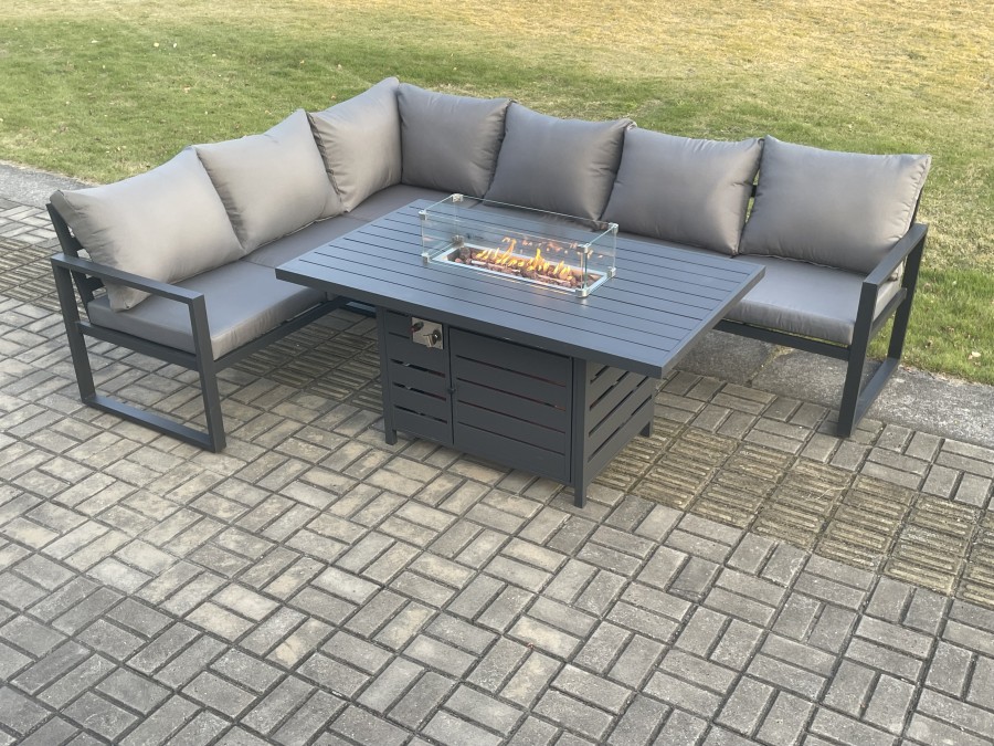 Click to view product details and reviews for Fimous Aluminium Outdoor Garden Furniture Corner Sofa Gas Fire Pit Dining Table Sets Gas Heater Burner Dark Grey 6 Seater.