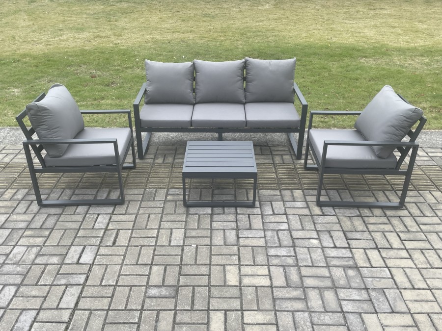 Click to view product details and reviews for Fimous Aluminium Outdoor Garden Furniture Set Lounge Sofa 2 Pc Chairs Square Coffee Table Sets Dark Grey.