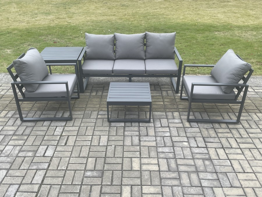Click to view product details and reviews for Fimous Aluminium Outdoor Garden Furniture Set Lounge Sofa 2 Pc Chairs Square Coffee Table Sets With Side Table Dark Grey.