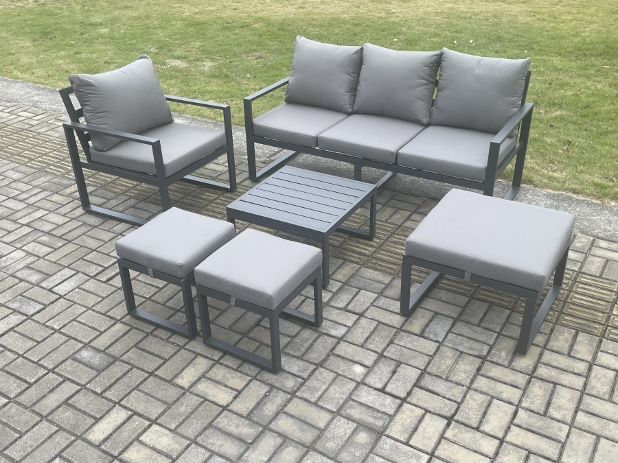 Click to view product details and reviews for Fimous Aluminium Outdoor Garden Furniture Set Lounge Sofa Chair Square Coffee Table Sets With 3 Footstools Dark Grey.