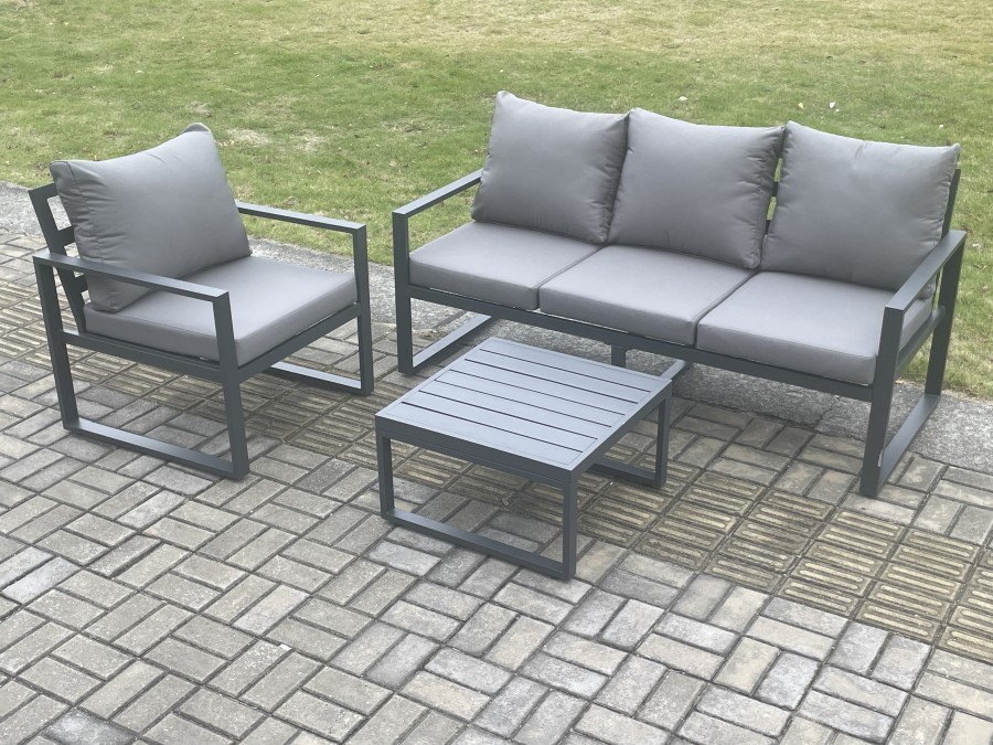 Click to view product details and reviews for Fimous Aluminium Outdoor Garden Furniture Set Lounge Sofa Chairs Square Coffee Table Sets Conservatory Set Dark Grey.
