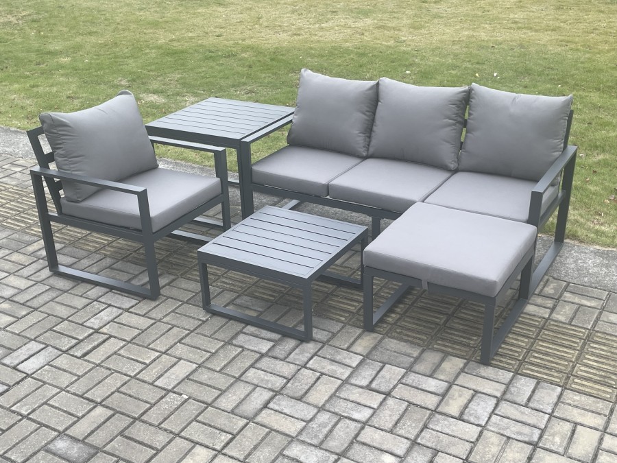 Click to view product details and reviews for Fimous Aluminium Outdoor Garden Furniture Set Lounge Sofa Chairs Square Coffee Table Sets With Side Table Big Footstool Conservatory Set Dark Grey.