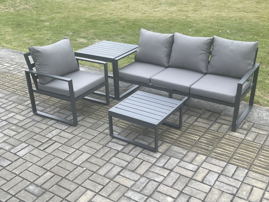 Click to view product details and reviews for Fimous Aluminium Outdoor Garden Furniture Set Lounge Sofa Chairs Square Coffee Table Sets With Side Table Conservatory Set Dark Grey.