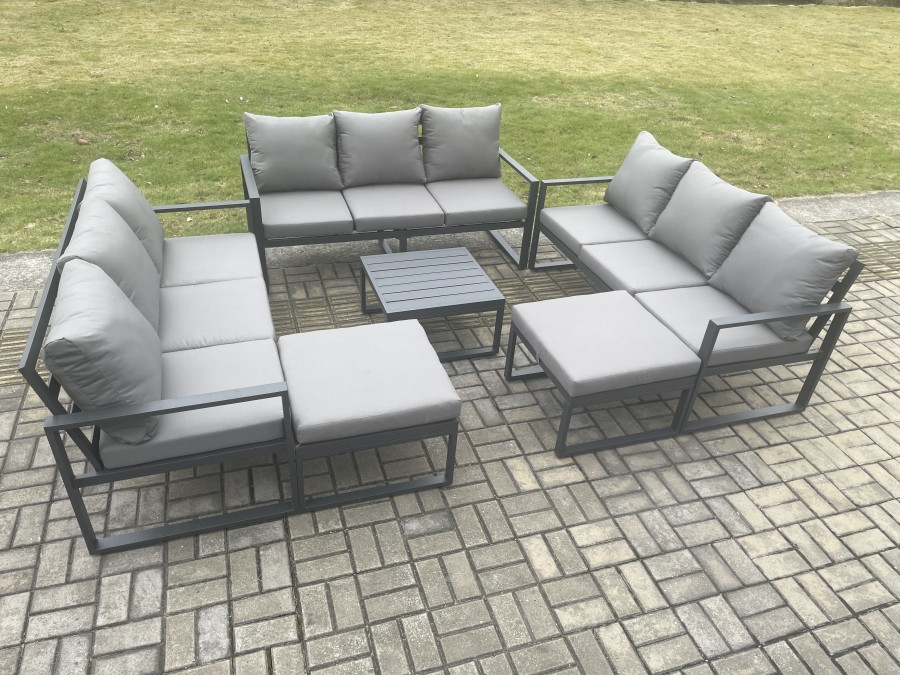 Click to view product details and reviews for Fimous Aluminium Outdoor Garden Furniture Set Patio Lounge Sofa With Square Coffee Table 2 Big Footstools Conservatory Set Dark Grey.