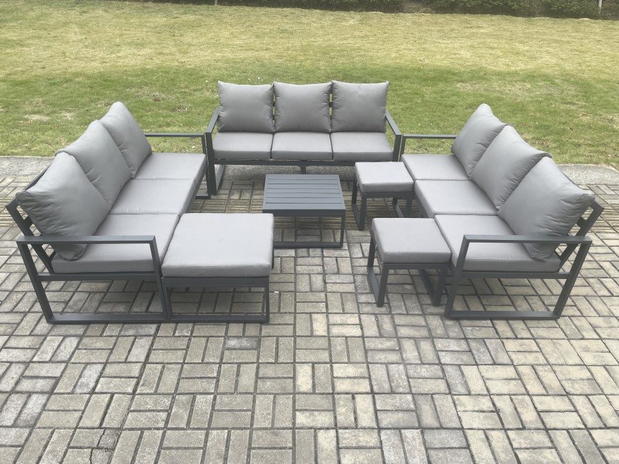 Click to view product details and reviews for Fimous Aluminium Outdoor Garden Furniture Set Patio Lounge Sofa With Square Coffee Table 3 Footstools Conservatory Set Dark Grey.