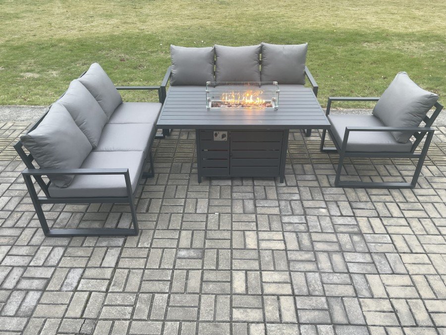 Click to view product details and reviews for Fimous Aluminium Outdoor Lounge Sofa Garden Furniture Sets Gas Fire Pit Dining Table Set Dark Grey.