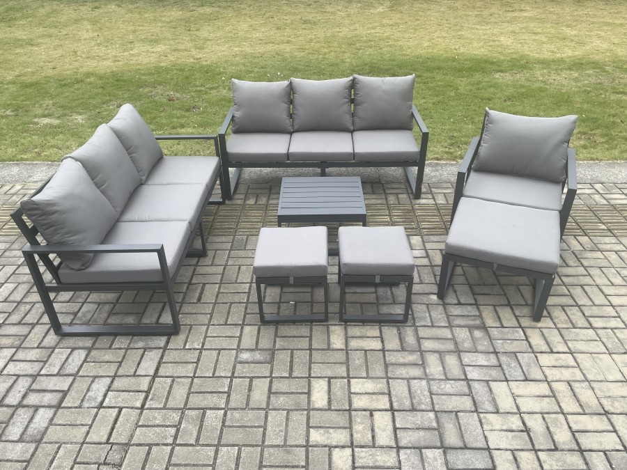 Click to view product details and reviews for Fimous Aluminium Outdoor Lounge Sofa Set Garden Furniture Sets With Square Coffee Table Chair 3 Footstools Dark Grey. Click to view product details and reviews for Fimous Aluminium Outdoor Lounge Sofa Set Garden Furniture Sets With Square Coffee Table Chair 3 Footstools Dark Grey.