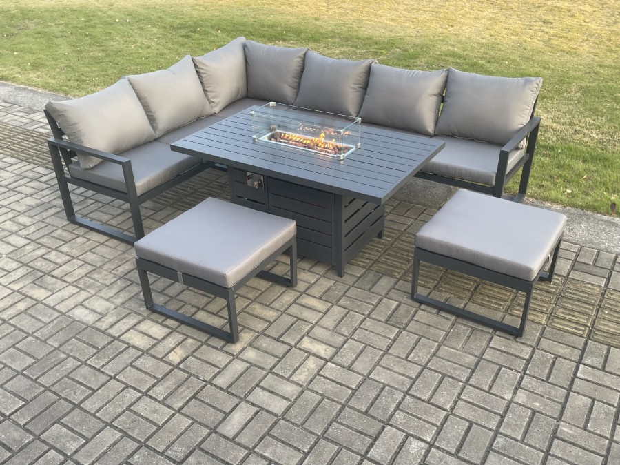 Click to view product details and reviews for Fimous Aluminium Patio Outdoor Garden Furniture Corner Sofa Set Gas Fire Pit Dining Table With 2 Big Footstools Dark Grey. Click to view product details and reviews for Fimous Aluminium Patio Outdoor Garden Furniture Corner Sofa Set Gas Fire Pit Dining Table With 2 Big Footstools Dark Grey.