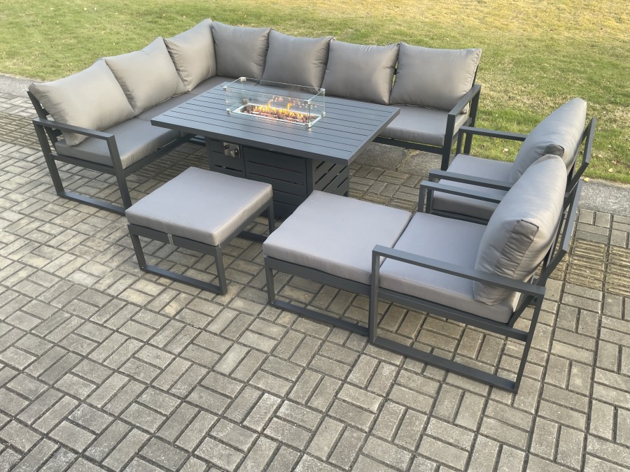 Click to view product details and reviews for Fimous Aluminium Patio Outdoor Garden Furniture Corner Sofa Set Gas Fire Pit Dining Table With 2 Chairs 2 Big Footstools Dark Grey. Click to view product details and reviews for Fimous Aluminium Patio Outdoor Garden Furniture Corner Sofa Set Gas Fire Pit Dining Table With 2 Chairs 2 Big Footstools Dark Grey.