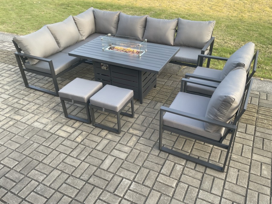 Click to view product details and reviews for Fimous Aluminium Patio Outdoor Garden Furniture Corner Sofa Set Gas Fire Pit Dining Table With 2 Chairs 2 Small Footstools Dark Grey. Click to view product details and reviews for Fimous Aluminium Patio Outdoor Garden Furniture Corner Sofa Set Gas Fire Pit Dining Table With 2 Chairs 2 Small Footstools Dark Grey.