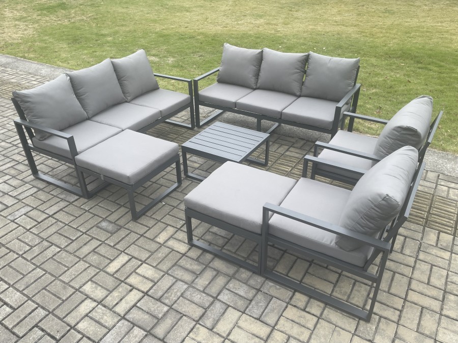 Click to view product details and reviews for Fimous Aluminium Patio Outdoor Garden Furniture Lounge Sofa Set With Square Coffee Table 2 Chairs 2 Big Footstools Dark Grey. Click to view product details and reviews for Fimous Aluminium Patio Outdoor Garden Furniture Lounge Sofa Set With Square Coffee Table 2 Chairs 2 Big Footstools Dark Grey.