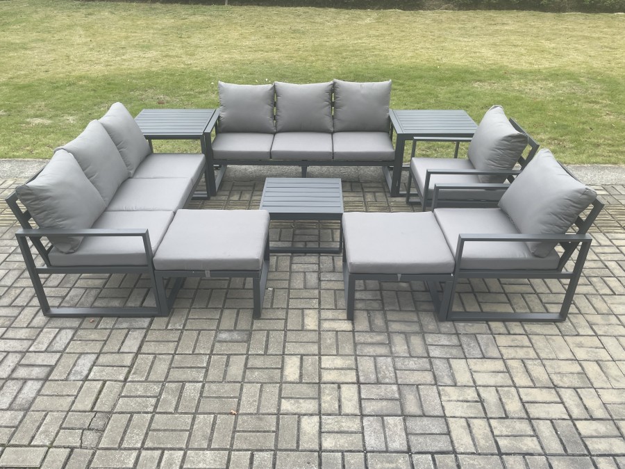 Click to view product details and reviews for Fimous Aluminium Patio Outdoor Garden Furniture Lounge Sofa Set With Square Coffee Table 2 Chairs 2 Side Tables 2 Big Footstool Dark Grey. Click to view product details and reviews for Fimous Aluminium Patio Outdoor Garden Furniture Lounge Sofa Set With Square Coffee Table 2 Chairs 2 Side Tables 2 Big Footstool Dark Grey.