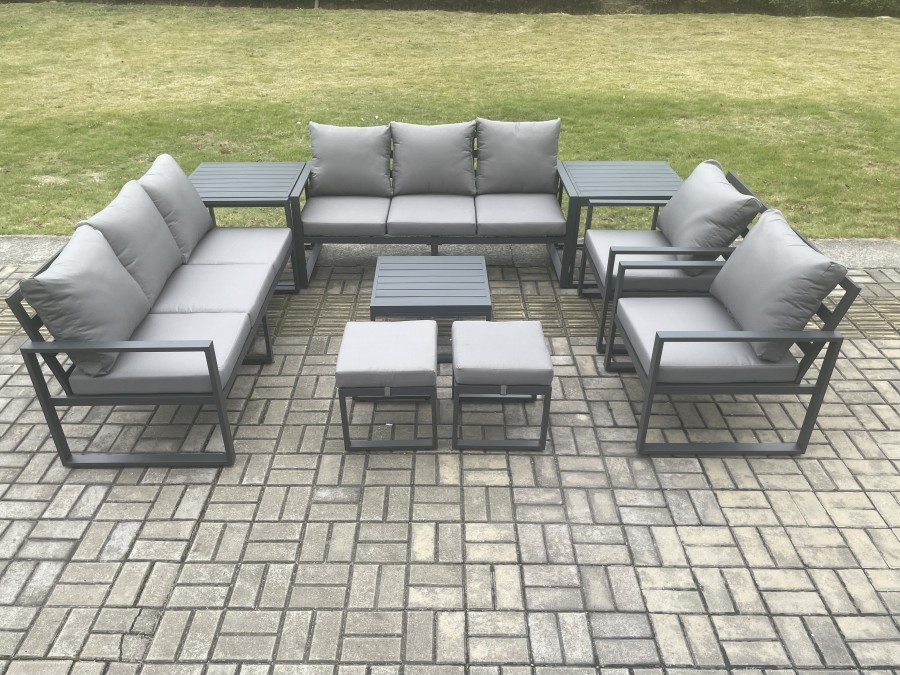 Click to view product details and reviews for Fimous Aluminium Patio Outdoor Garden Furniture Lounge Sofa Set With Square Coffee Table 2 Chairs 2 Side Tables 2 Small Footstool Dark Grey. Click to view product details and reviews for Fimous Aluminium Patio Outdoor Garden Furniture Lounge Sofa Set With Square Coffee Table 2 Chairs 2 Side Tables 2 Small Footstool Dark Grey.