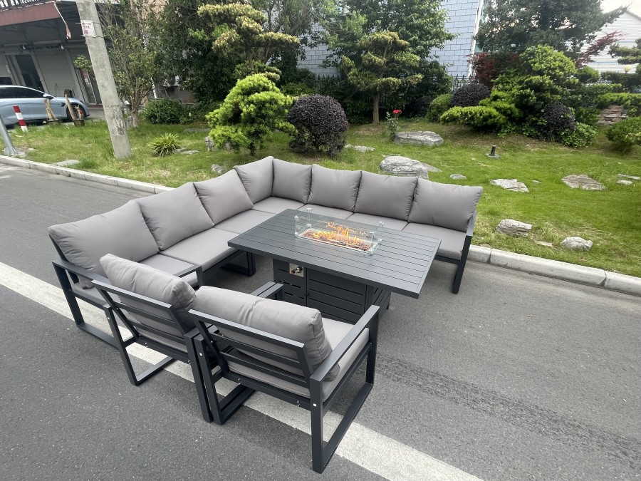 Click to view product details and reviews for Fimous Aluminum Outdoor Garden Furniture Corner Sofa 2 Pc Chairs Gas Fire Pit Dining Table Sets Gas Heater Burner Dark Grey 9 Seater.