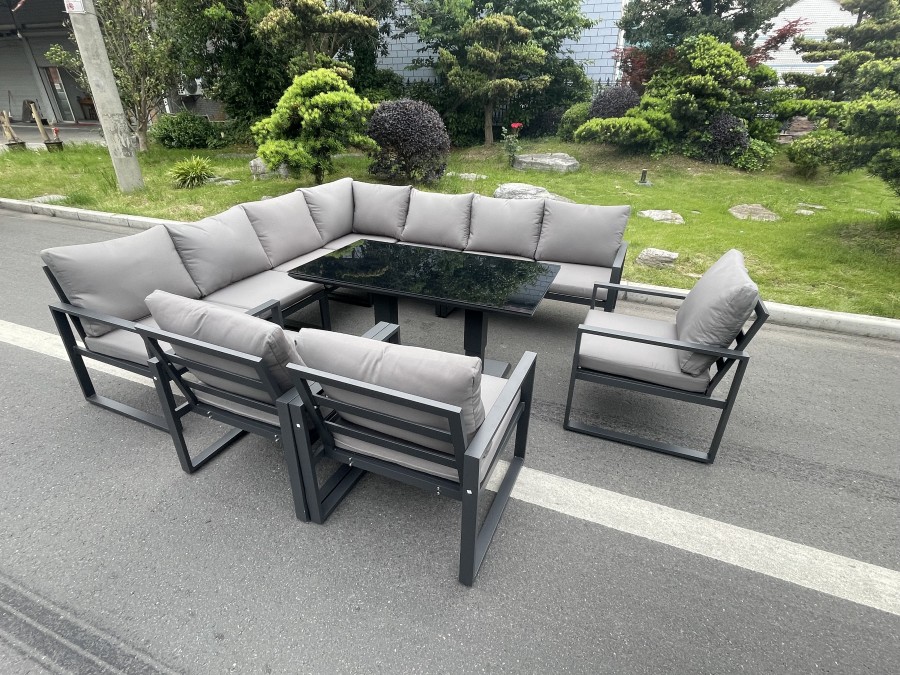Click to view product details and reviews for Fimous Aluminum Outdoor Garden Furniture Corner Sofa 3 Arm Chair Adjustable Rising Lifting Dining Table Set Dark Grey 10 Seater.