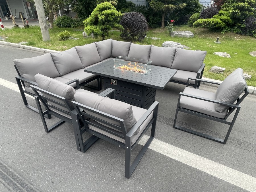 Click to view product details and reviews for Fimous Aluminum Outdoor Garden Furniture Corner Sofa 3 Pc Chairs Gas Fire Pit Dining Table Sets Gas Heater Burner Dark Grey 10 Seater.