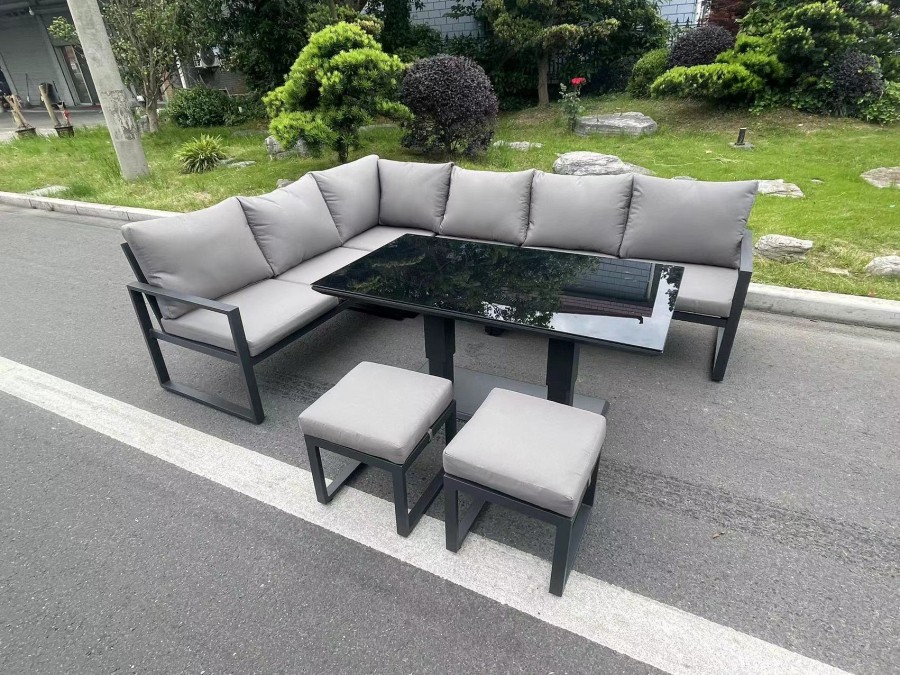 Click to view product details and reviews for Fimous Aluminum Outdoor Garden Furniture Corner Sofa Adjustable Rising Lifting Table Sets Dark Grey Black Tempered Glass 8 Seater.