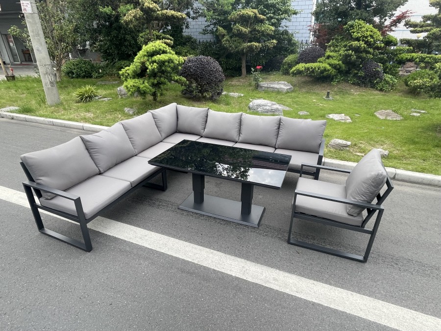 Click to view product details and reviews for Fimous Aluminum Outdoor Garden Furniture Corner Sofa Chair Adjustable Rising Lifting Table Sets Dark Grey 8 Seater.